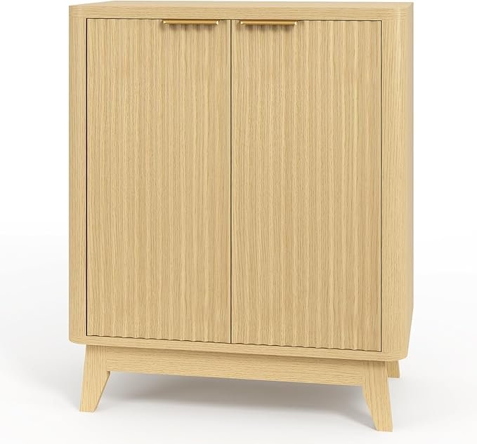 2 door fluted sideboard buffet natural oak aesthetic curved design adjustable shelf entryway console table living room cabinet