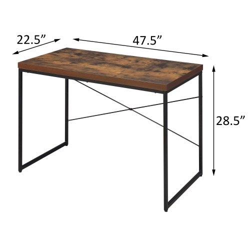 fcj solid wood writing desk weathered oak and black with metal sled base foldable computer table for home office
