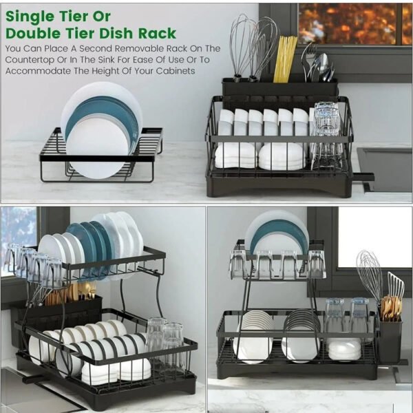 tableware drying rack, 304 stainless steel large utensil rack and drainage plate set, with rotating water outlet drainage device