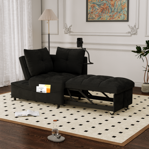 1 versatile modern velvet sofa bed foldable and adjustable back with usb port swivel phone stand 3 length options fcj