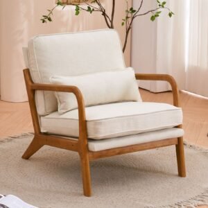 single indoor lounge chair with oak armrests oak upholstered off white chair for living room