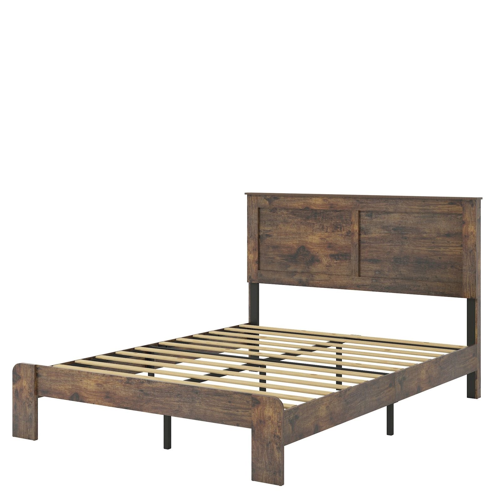 dark brown king size wood platform bed frame noise free with large storage easy assembly without box spring needed