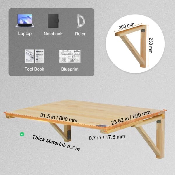 31.5" x 23.62" wall mounted folding table wooden floating desk iron bracket drop leaf table for home office dining bar small