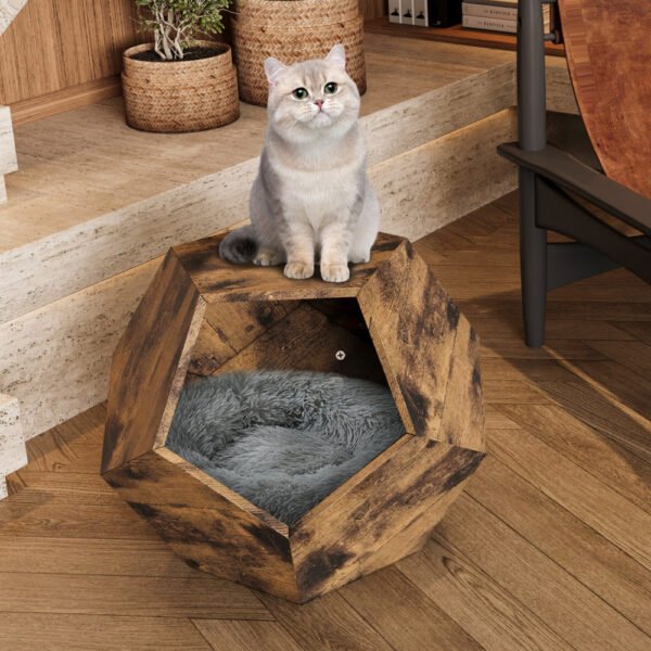 25.98'' shaped modern pet furniture cat carrier side table mdf multi purpose furniture antique wood color