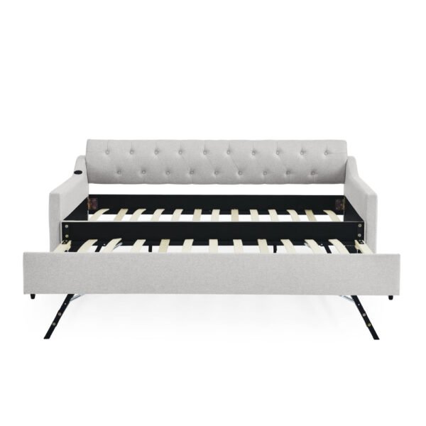 twin size upholstery daybed with twin size erectable trundle and usb charging design