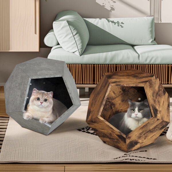 25.98'' shaped modern pet furniture cat carrier side table mdf multi purpose furniture antique wood color