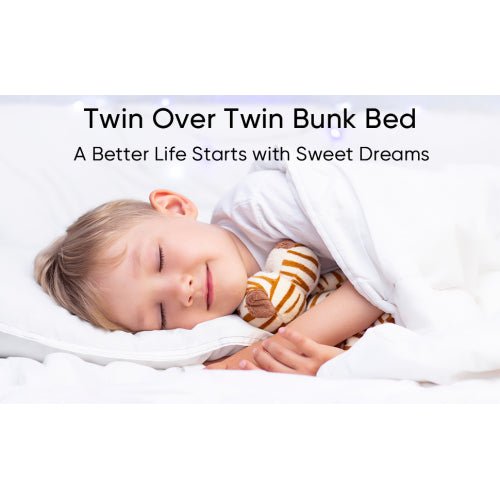 fcj twin twin white metal bunk bed convertible bedframe with safety guardrails ladders no spring box needed space saving design