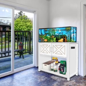40 gallon tank stand with cabinet and power outlets, double terrarium stand, 660lbs capacity, white