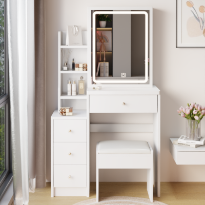 29.2 small space left bedside cabinet high capacity led mirror vanity table cushioned stool large sliding touch makeup vanities