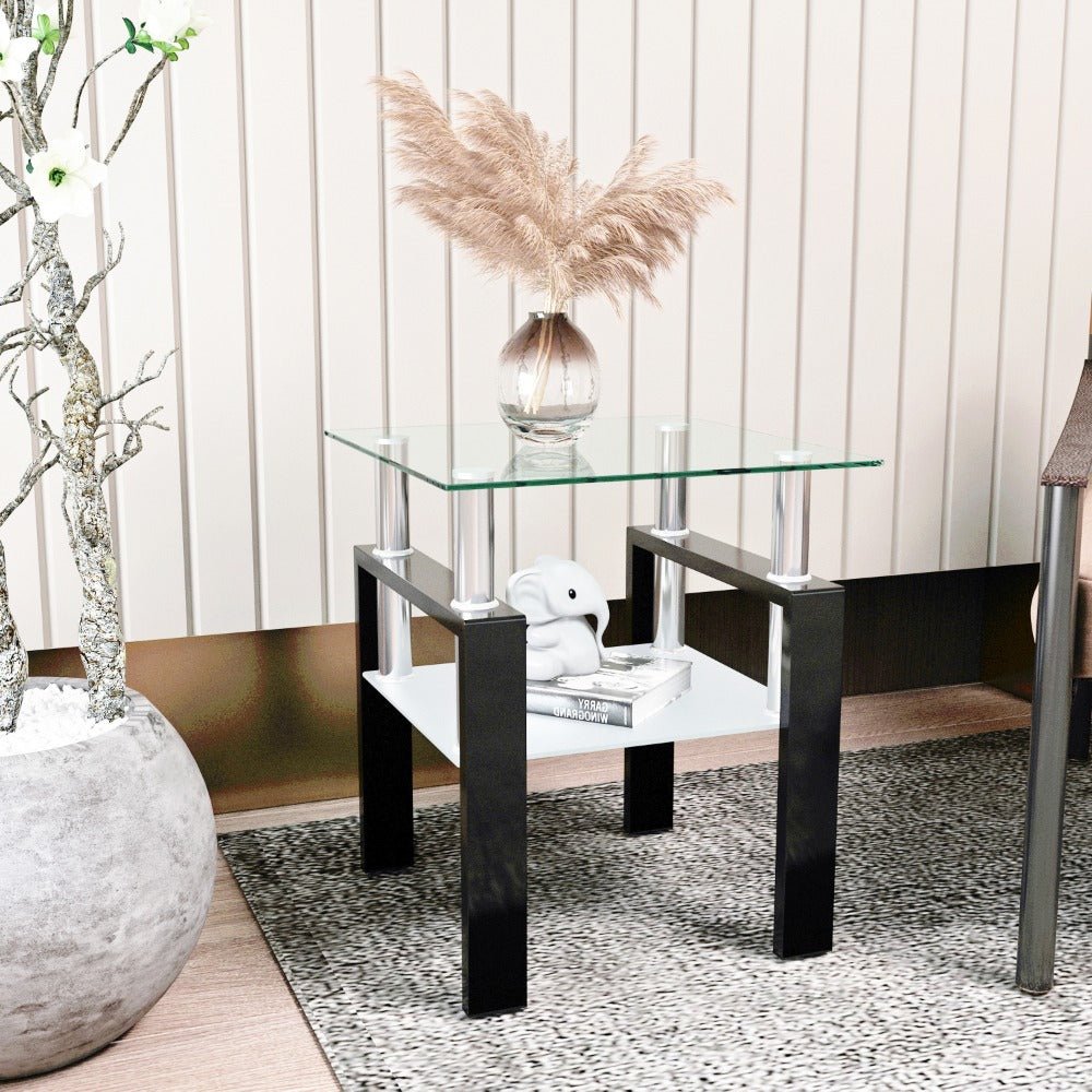 1 piece modern tempered glass tea table coffee table end table, square table for living room, transparent/black