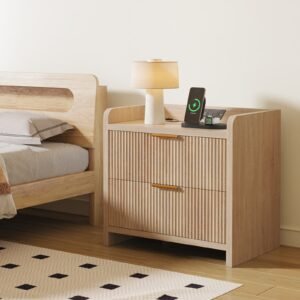 factory direct 2 drawer fluted panel nightstand with built in outlets set of 2