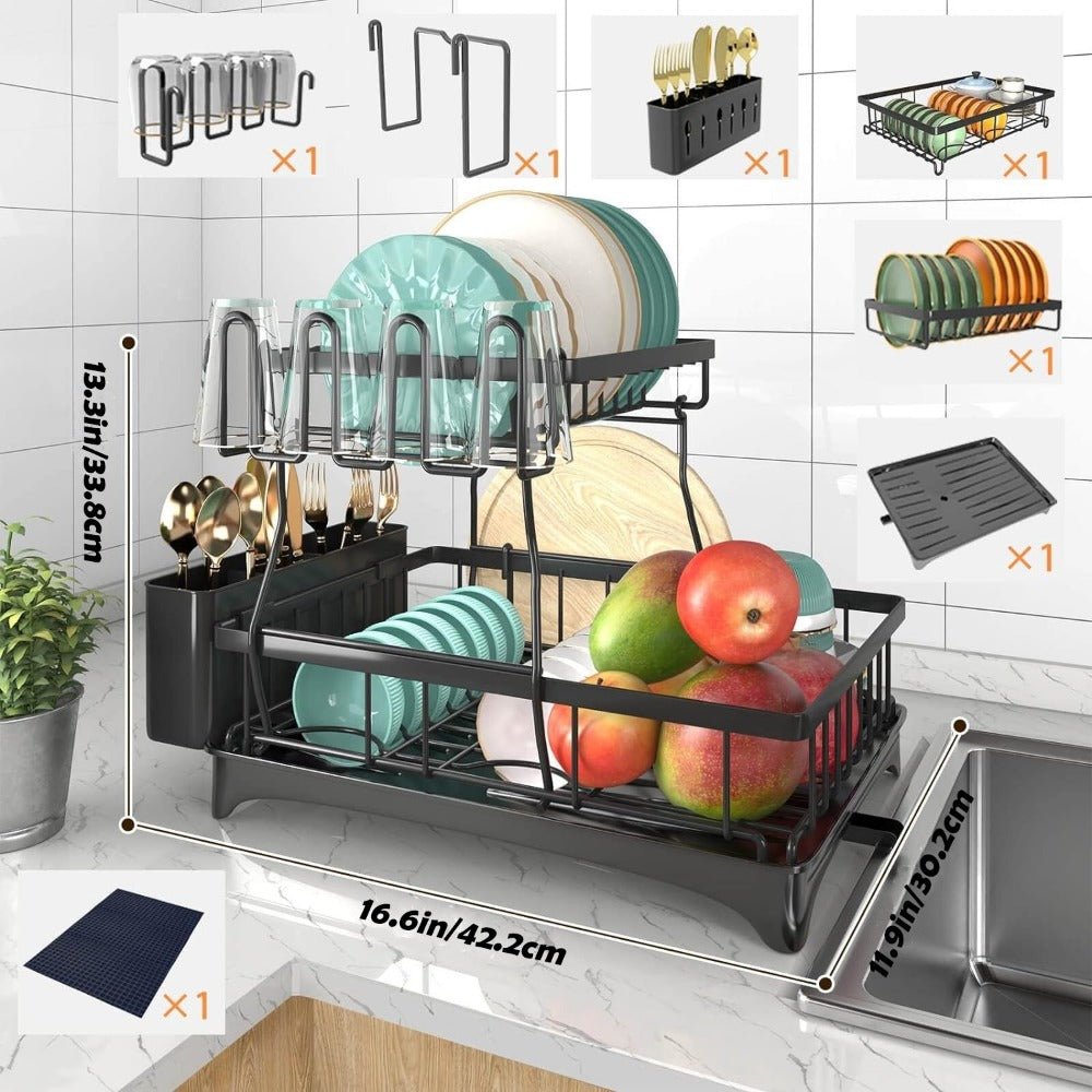 tableware drying rack, 304 stainless steel large utensil rack and drainage plate set, with rotating water outlet drainage device