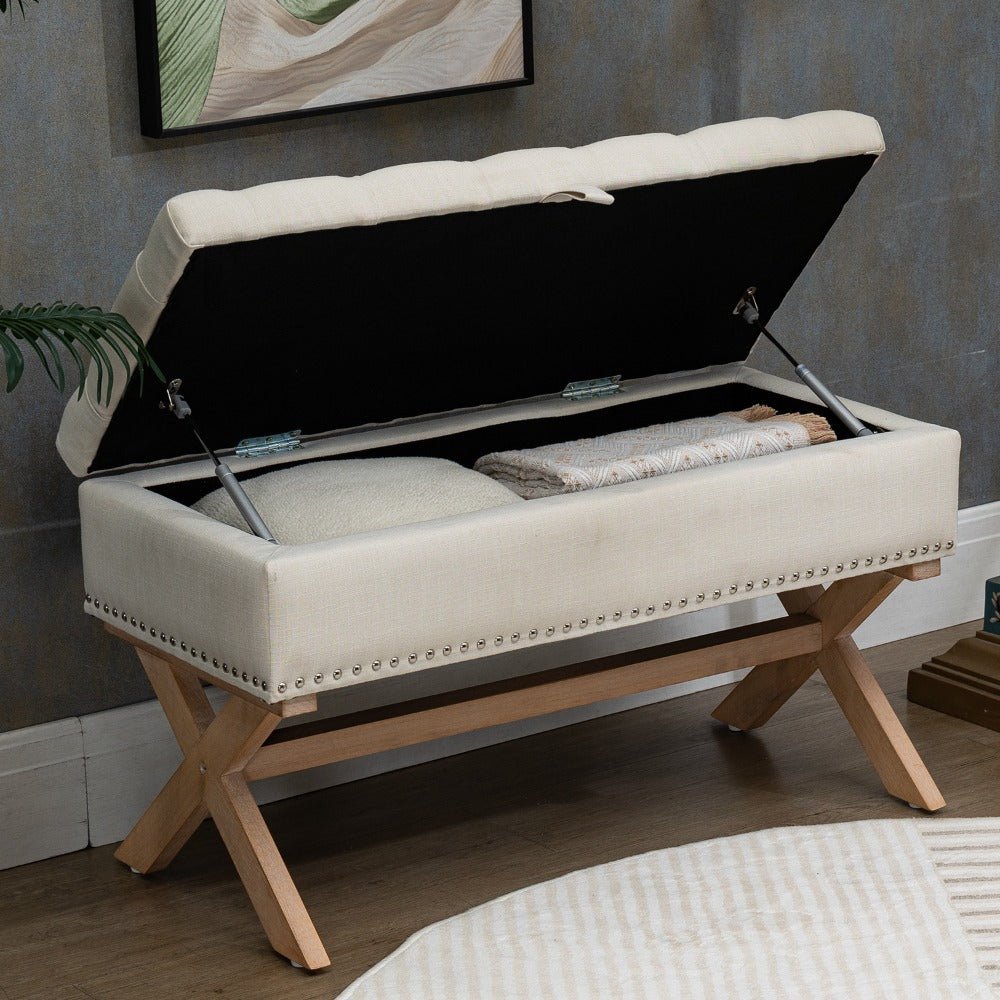 35 inch storage ottoman, button tufted ottoman linen storage bench, ottoman with storage