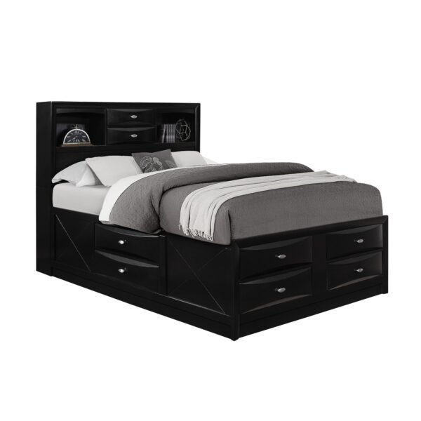 hms solid wood eight drawer bed in full black bedroom sets product