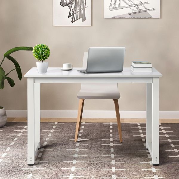 fch 110cm computer desk white desktop + white pipe frame with triamine steel feet p2 particleboard durable stylish computer desk