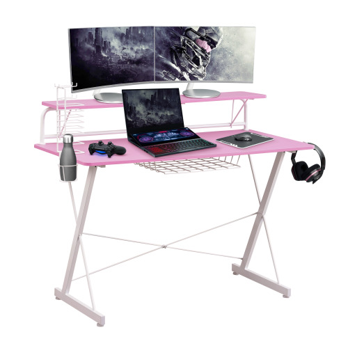 techni sport ts 200 carbon modern design computer gaming desk with shelving for home office bedroom or living room fcj