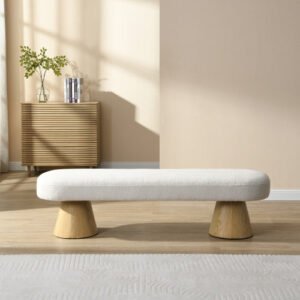 dining room bedroom 64l beige bench 300 lbs weight capacity upholstered bed end ottoman wood leg entryway stool living room