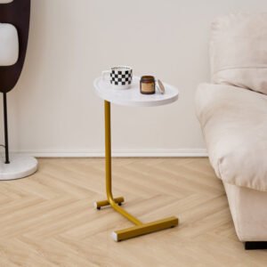 2 pieces white c shaped side table, c shaped end table, side table for couch and bed, small side table for small spaces