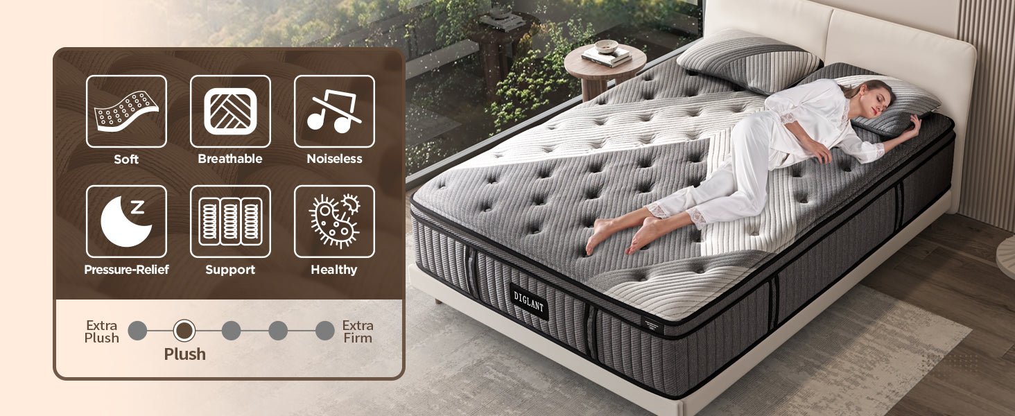 free shipping diglant 14 inch king supportive pressure relief soft plush hybrid memory foam with pocket springs mattress