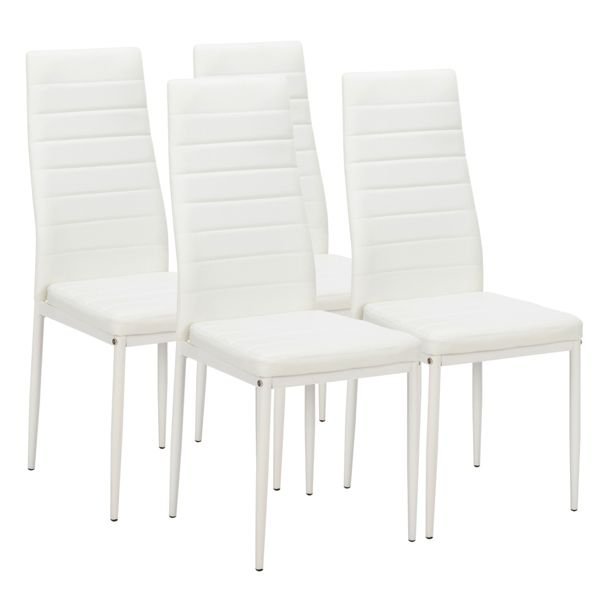 4pcs elegant white dining chairs with high backrest assembled stripping texture alternate code 86358020