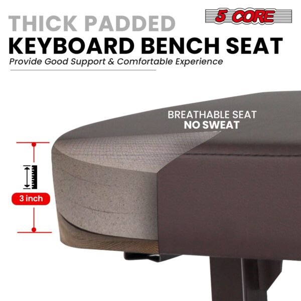17 22 inch height adjustable kbb h adj br keyboard chair 5 core t style brown thick padded pu leather cushion seat piano stool