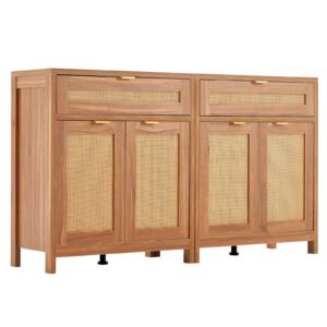 set of 2 natural rattan kitchen cabinets with 4 doors 2 drawers adjustable shelves