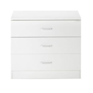 white 3 drawer dresser with simple wood design