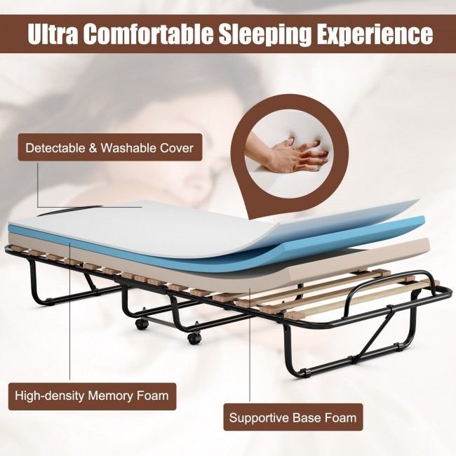 extra guest folding bed with comfortable memory foam mattress