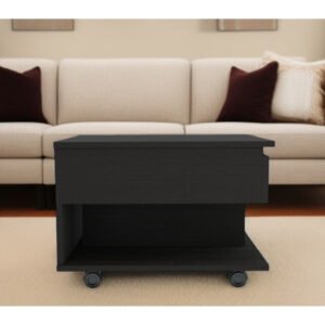 22" black manufactured wood rectangular lift top coffee table with drawer hms design