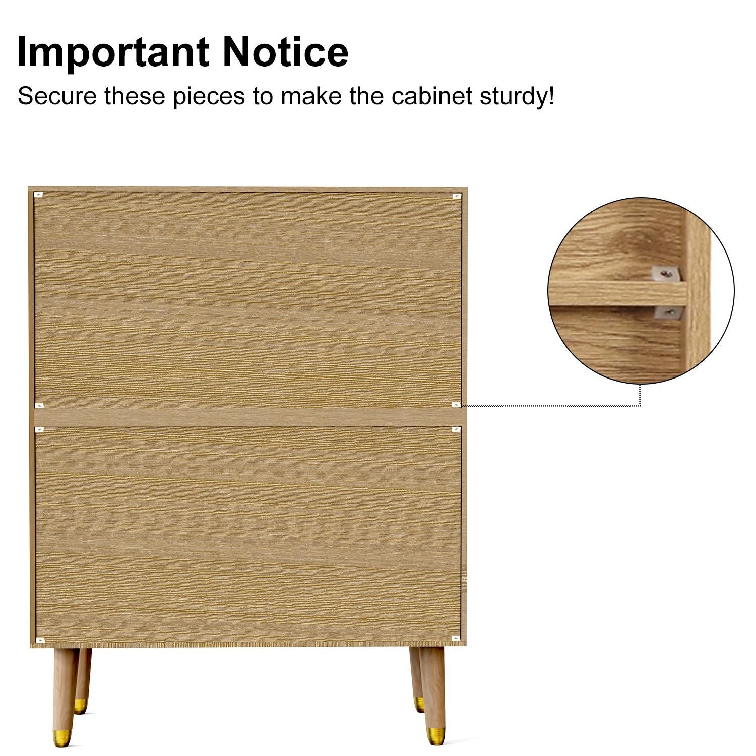 3 drawer solid wooden rattan dresser for bedroom hallway or living room with spacious storage and metal handles oaken color