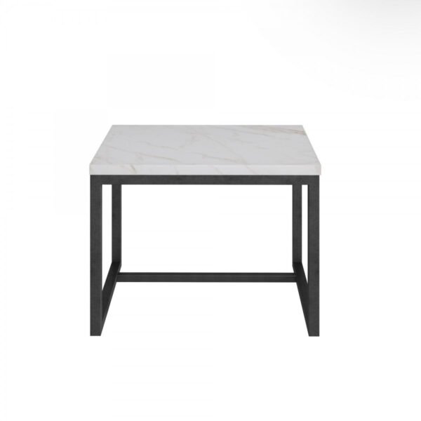 15" hms black and white stone and metal square end table for living room furniture