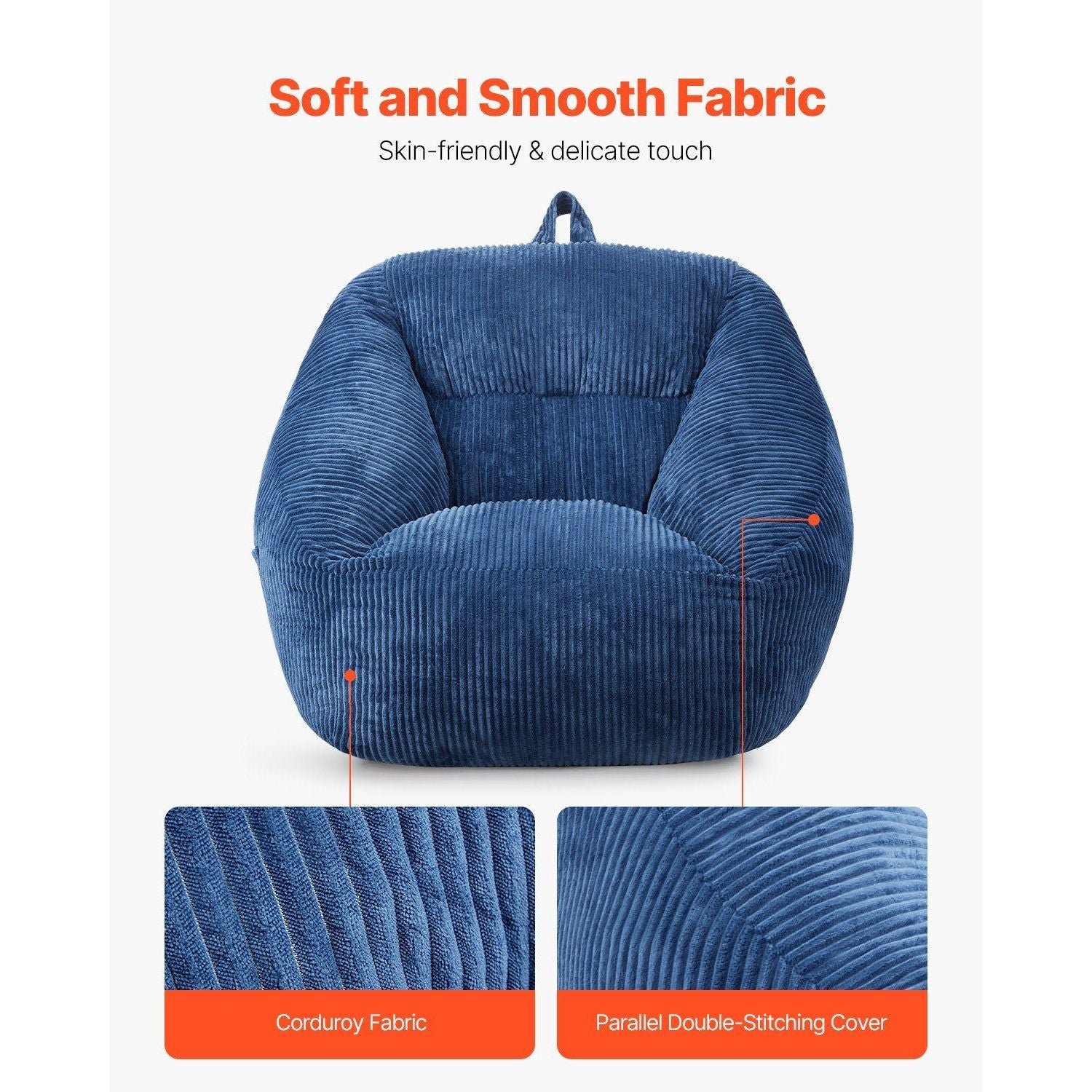 3 feet bean bag chair with soft teddy velvet cover 25d memory foam storage pocket soft armrests blue for bedroom playroom