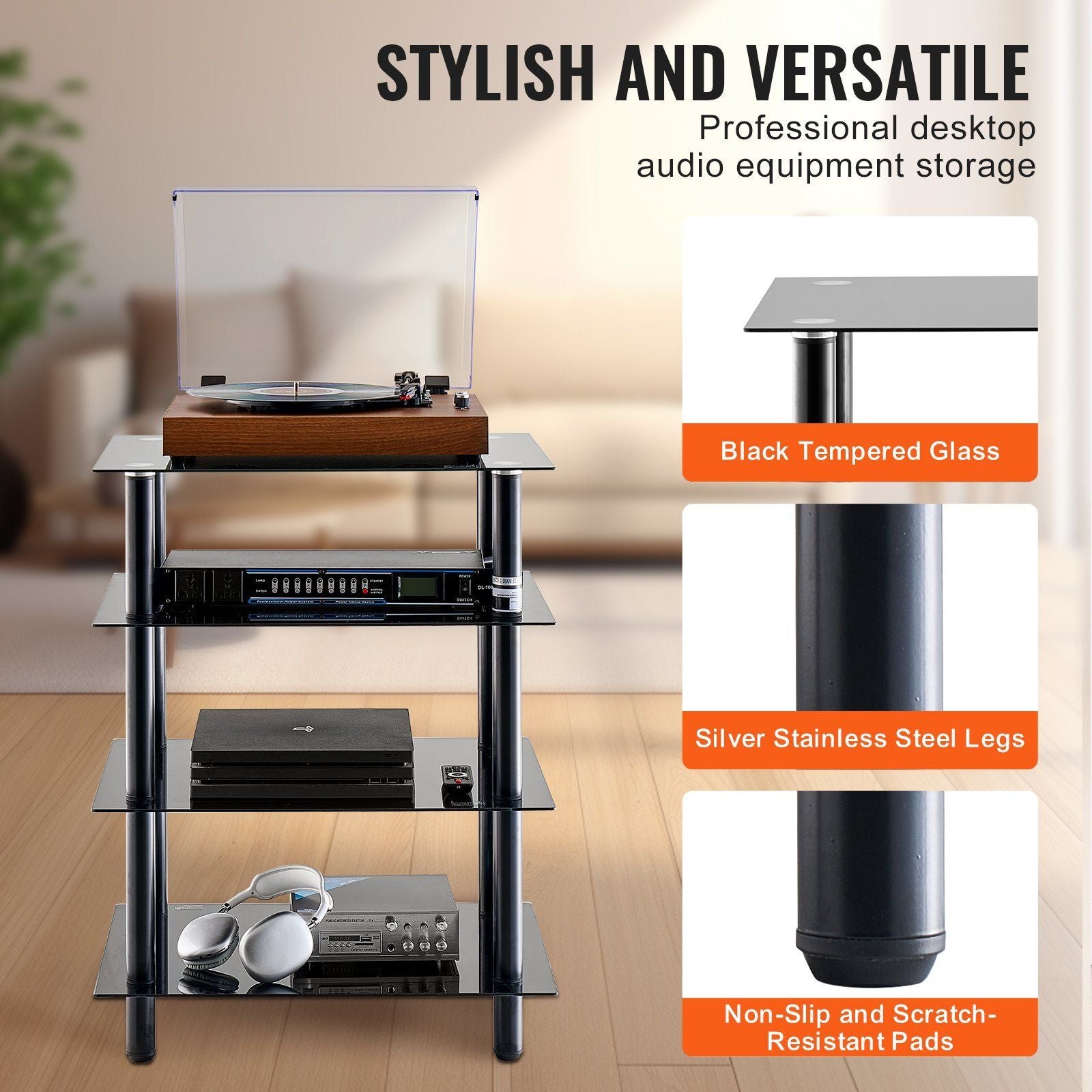 4 tier tempered glass av media stand strengthened audio video component cabinet corner shelf stereo rack stand tower for dvd