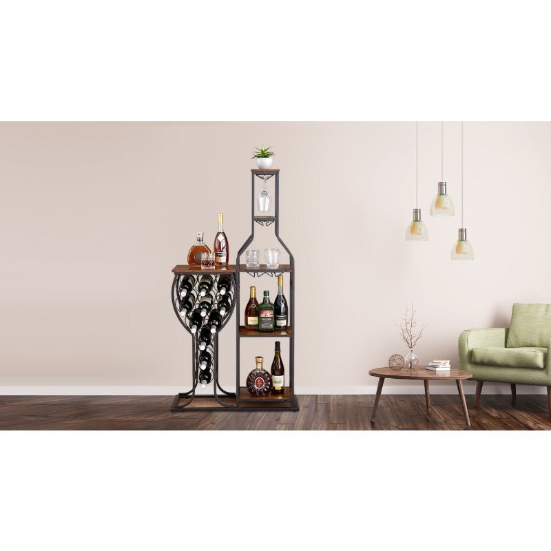 11 bottle floor wine rack,5 tier freestanding wine rack with wine glass holder and storage shelves,for home bar,living room