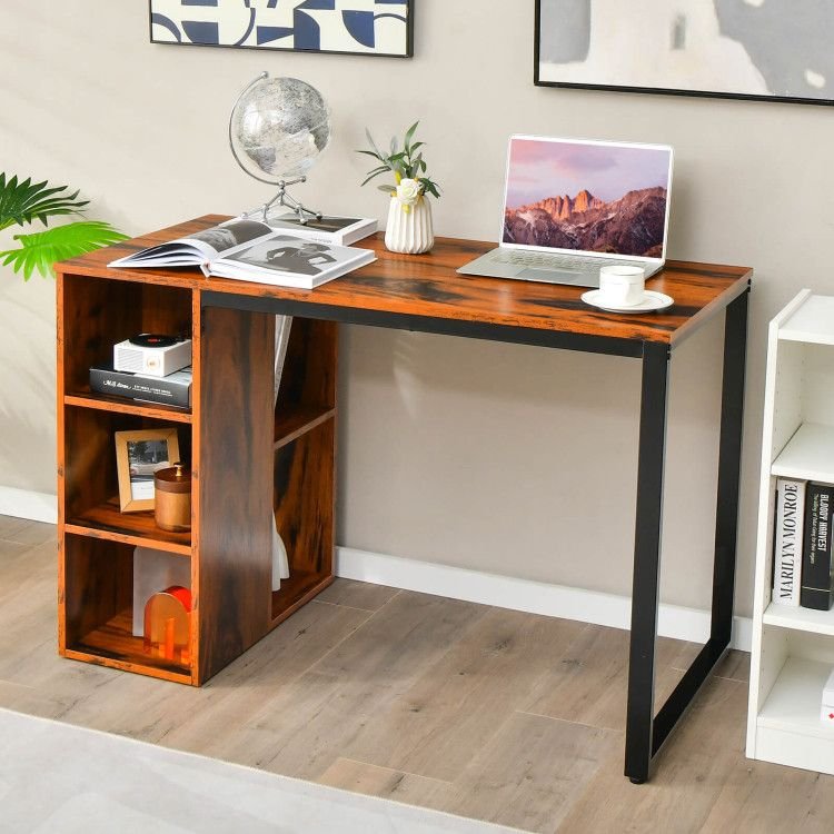 computer desk with 5 side shelves and durable metal frame