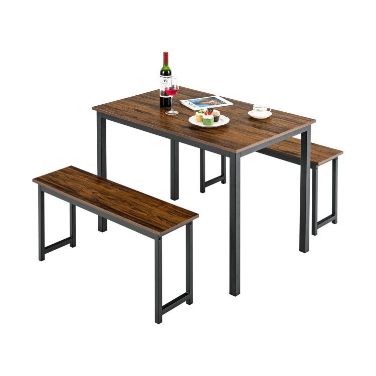 dining room set with 3 pieces includes table and 2 benches for kitchen bar use