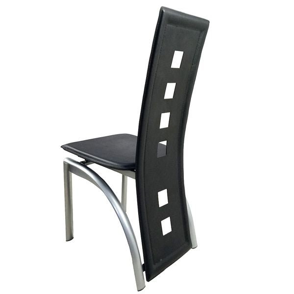 4pcs n201 pu leather dining chairs with long backrest square hollow decoration black cushion electroplating chair leg