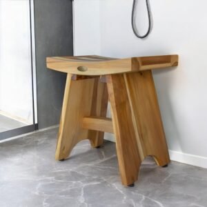hms 18" natural teak rectangular shower bench modern wood shower stool/chair for bathroom bedroom living room kitchen school