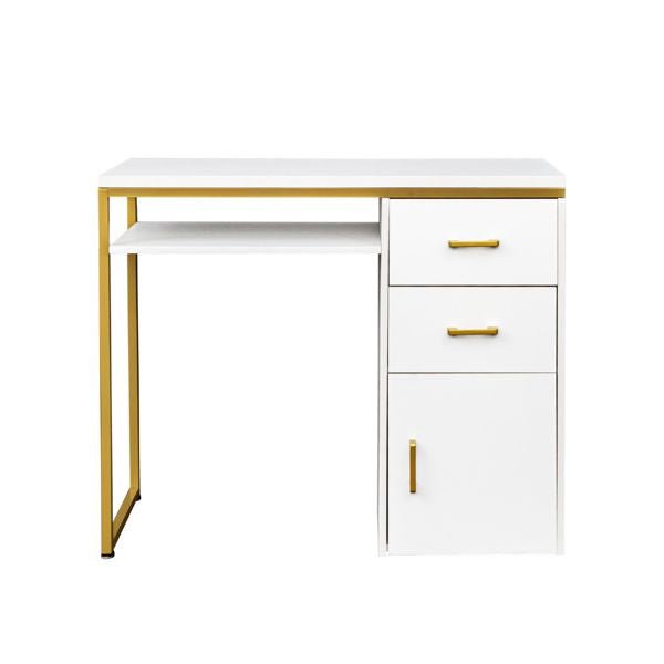 fch 97*35*78cm white particleboard computer desk with 2 drawers and 1 door iron pipe multiple scene suitable