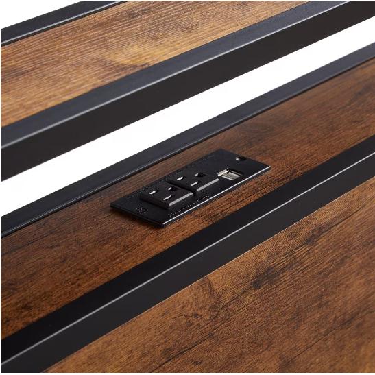 fcj king size metal platform bed frame with wooden headboard and footboard featuring usb liner