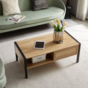 40.16 inch classic vintage scandinavian farmhouse rattan coffee table fcj for tea tv stand in living room