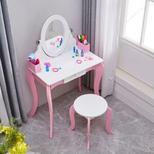 2 in 1 kids dressing table mirrored set wooden vanity makeup dressing table with writing board