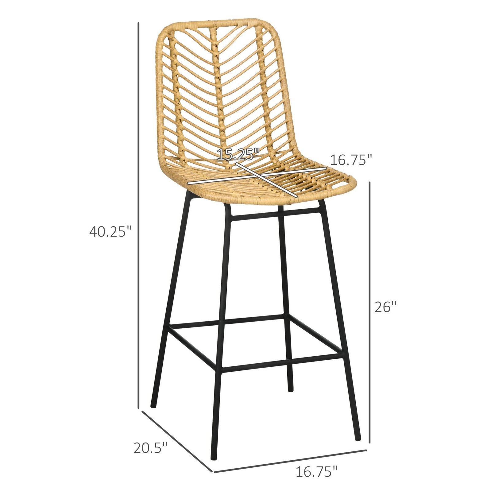 set of 2 stylish durable rattan wicker counter stools with steel frame footrest stools & ottomans