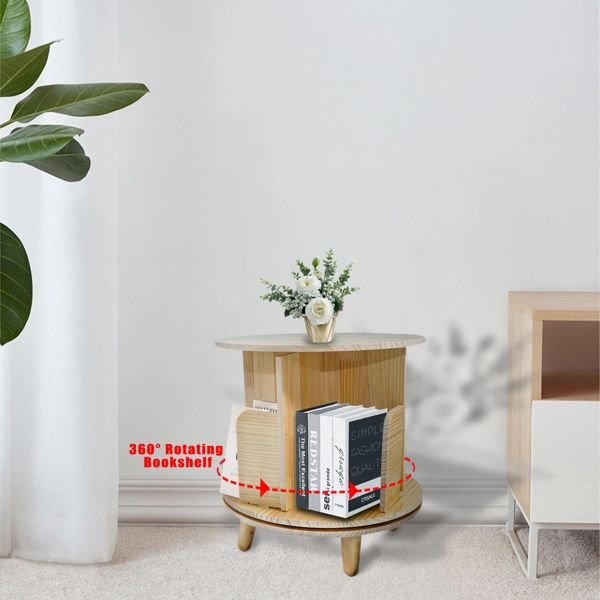 1 layer 360 rotation pine wood bookcase display rack and bookshelf