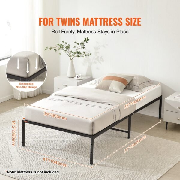 14 inch twin metal bed frame platform no box spring needed easy assembly noise free embedded mattress foundation steel slat