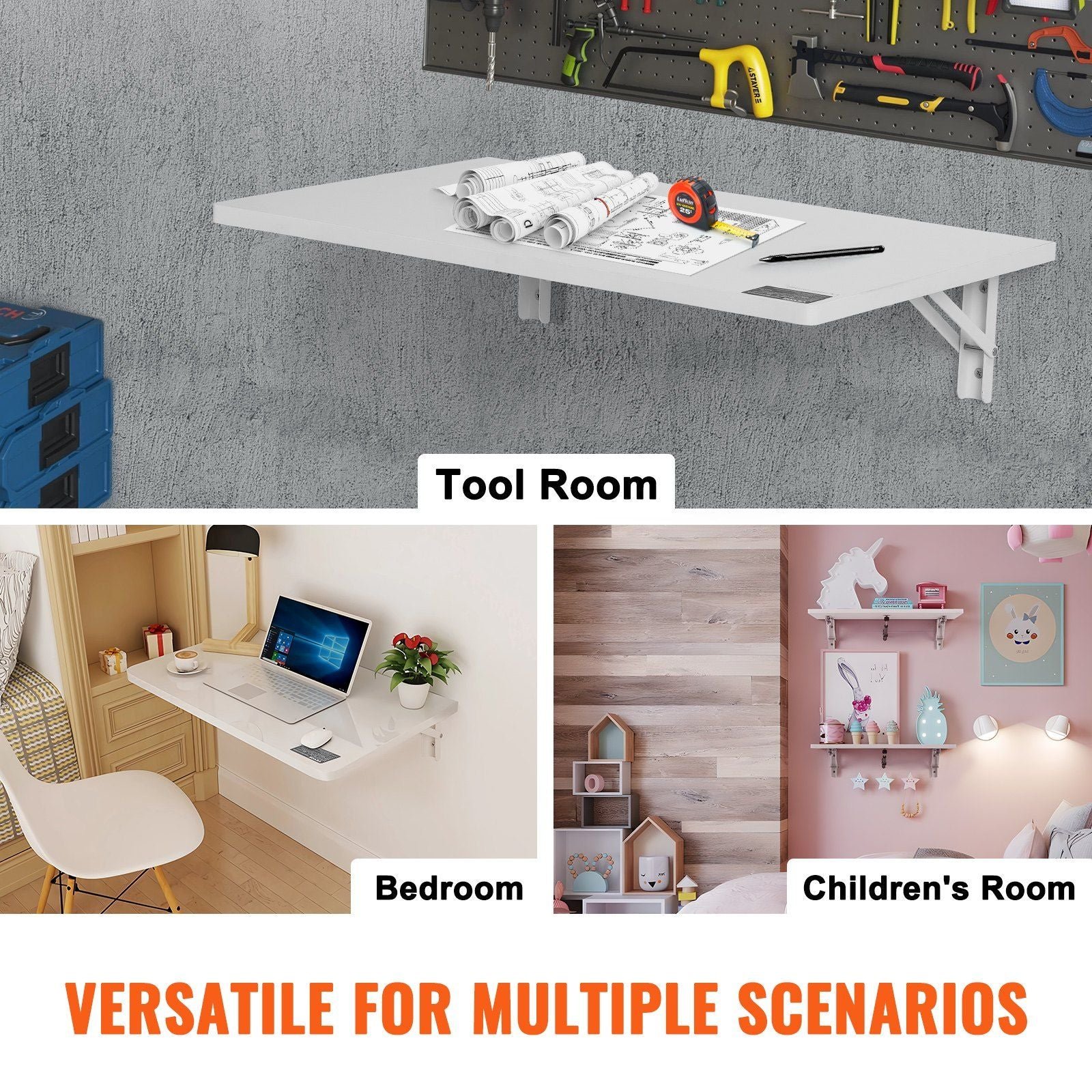 23.62" x 15.75" wall mounted folding table white iron bracket drop leaf desk for home office dining laundry room bar small