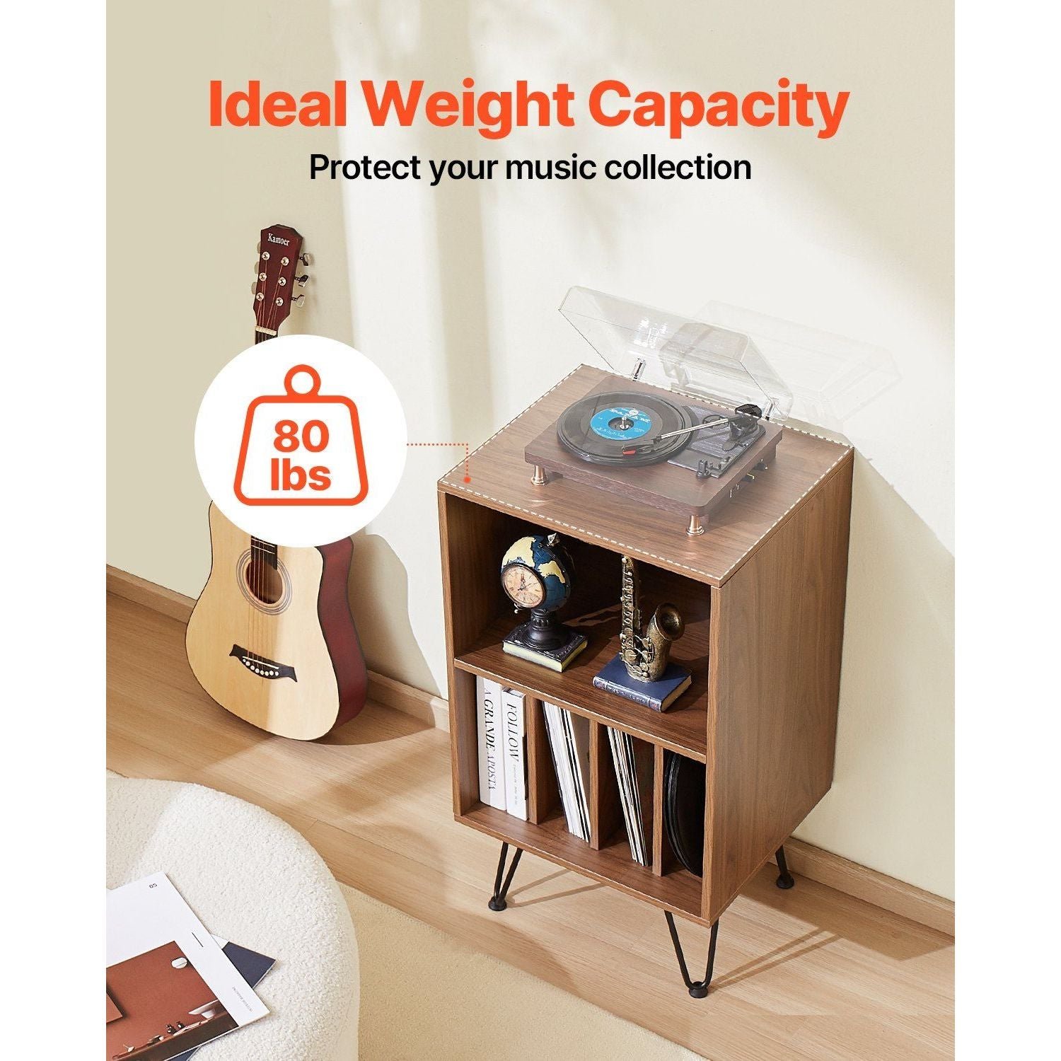 3 tier metal vinyl record player stand brown nightstand up to 150 albums