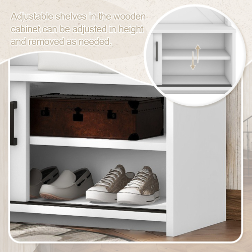 fcj hall tree coat rack with 5 hanging hooks and top shelf storage bench sliding door shoe cabinet for entryway or hallway