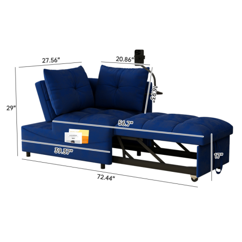 1 versatile modern velvet sofa bed foldable and adjustable back with usb port swivel phone stand 3 length options fcj
