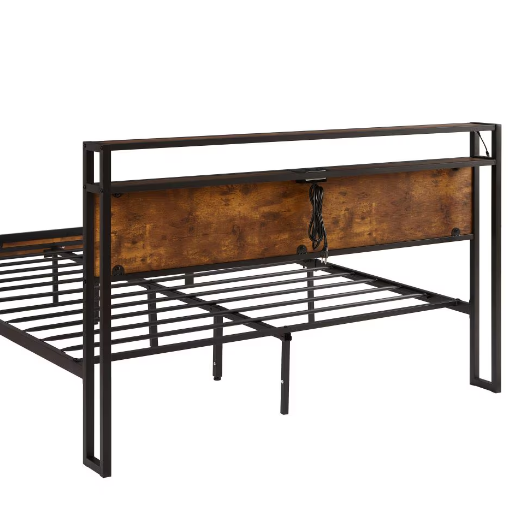 fcj full size metal platform bed frame with wooden headboard and footboard enhanced comfort and style with usb liner features